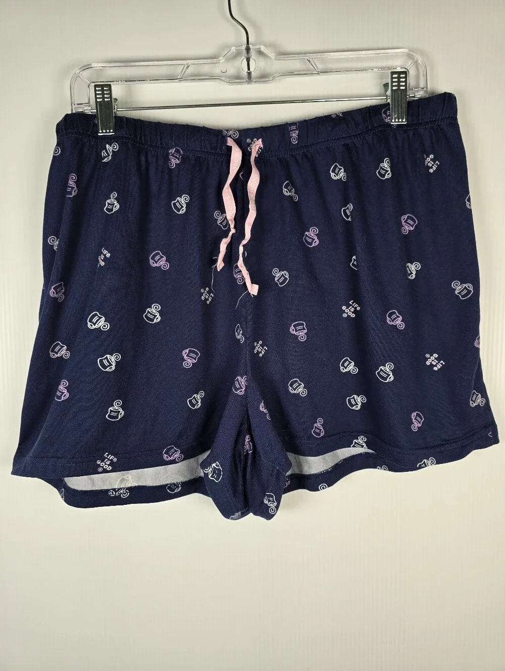 Life Is Good Heather Gray Top and Navy Mug-Print Shorts 2pc. Set Size XL - Picture 8 of 10